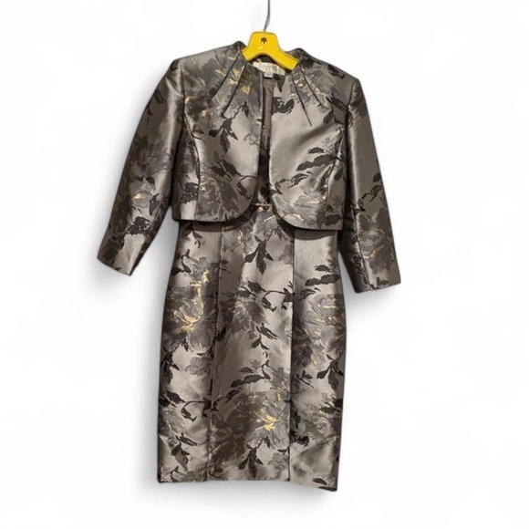 Tahari Gray Two Piece Set Sleeveless Dress & Jacket Size 2 - Picture 1 of 7